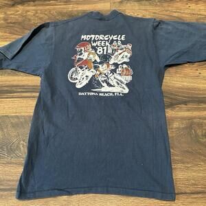 Vintage 1981 Bike Week T Shirt Sz S Thrashed Distressed Faded Black Pocket Tee